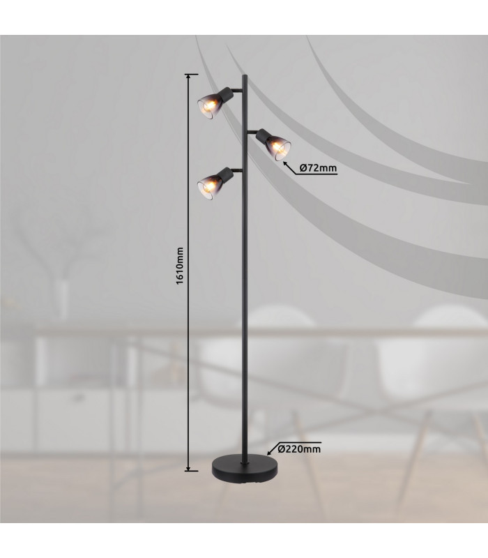 Satella Multi Arm Floor Lamp Matt Black Smoke Glass Shade 3x E14-7