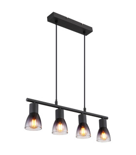Satella Bar Pendant Ceiling Light Matt Black Smoke Glass Shade 4x E14-1