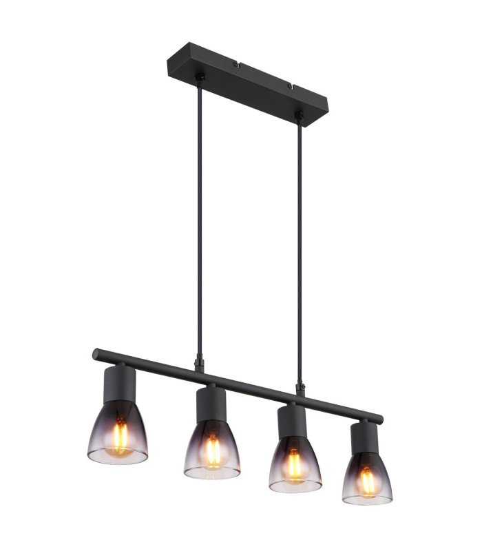 Satella Bar Pendant Ceiling Light Matt Black Smoke Glass Shade 4x E14-1