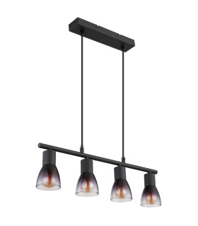 Satella Bar Pendant Ceiling Light Matt Black Smoke Glass Shade 4x E14-2
