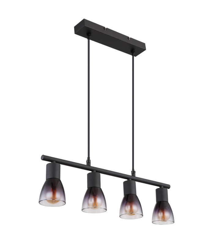 Satella Bar Pendant Ceiling Light Matt Black Smoke Glass Shade 4x E14-2