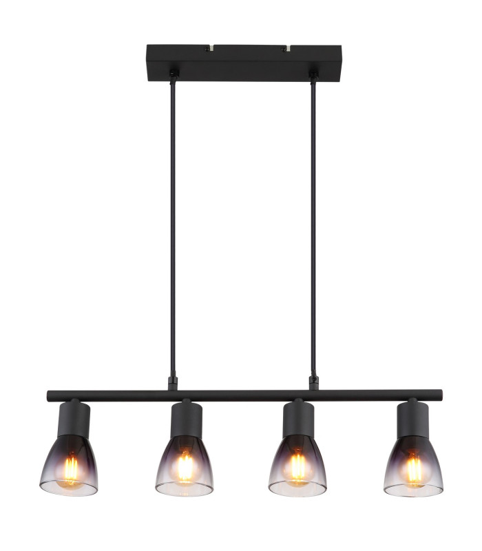 Satella Bar Pendant Ceiling Light Matt Black Smoke Glass Shade 4x E14-3