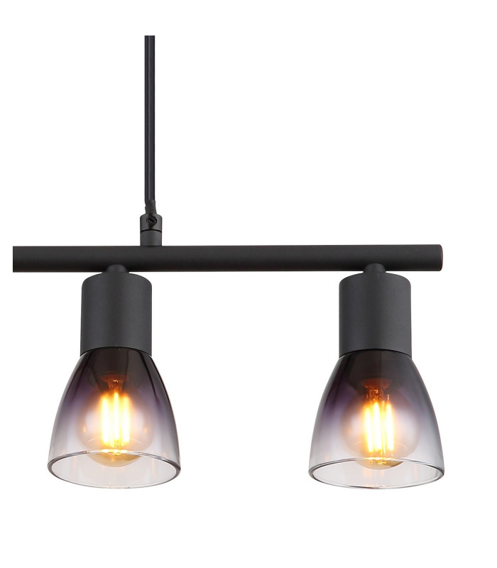 Satella Bar Pendant Ceiling Light Matt Black Smoke Glass Shade 4x E14-4