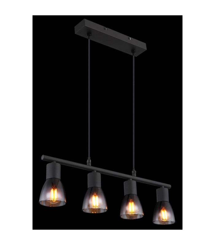 Satella Bar Pendant Ceiling Light Matt Black Smoke Glass Shade 4x E14-5