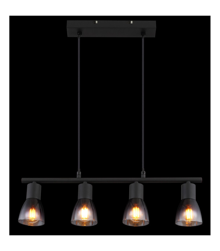 Satella Bar Pendant Ceiling Light Matt Black Smoke Glass Shade 4x E14-6