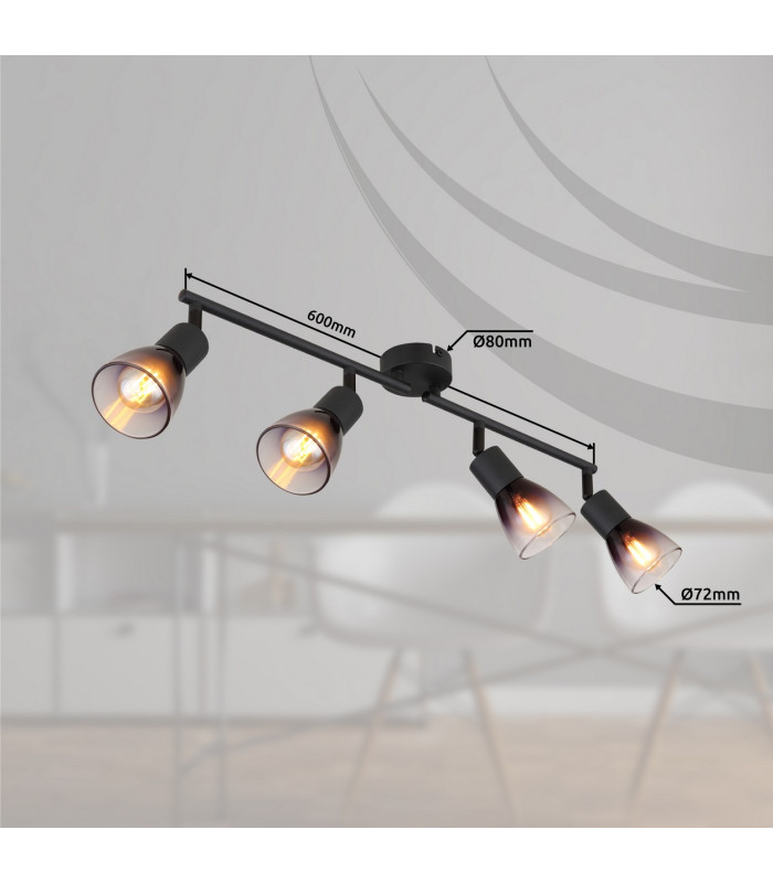 Satella Ceiling Spotlight Bar Matt Black Smoke Glass Shade 4x E14-8