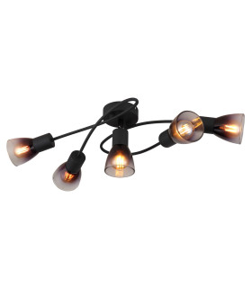 Satella Multi Arm Semi Flush Ceiling Lamp Matt Black Smoke Glass Shade 5x E14-1