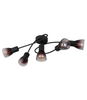 Satella Multi Arm Semi Flush Ceiling Lamp Matt Black Smoke Glass Shade 5x E14-2