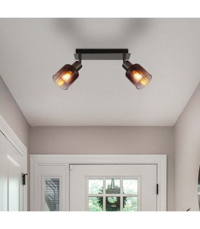 Satella Twin Ceiling Spotlight Gunmetal Copper Glass Shade 2x E14-10