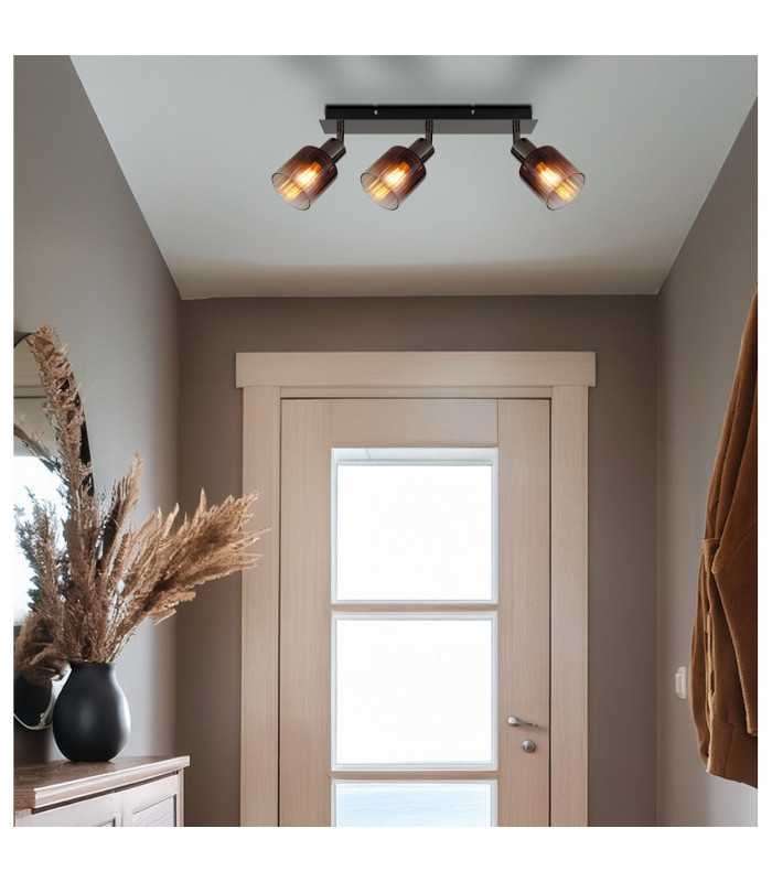 Satella Ceiling Spotlight Bar Gunmetal Copper Glass Shade 3x E14-7