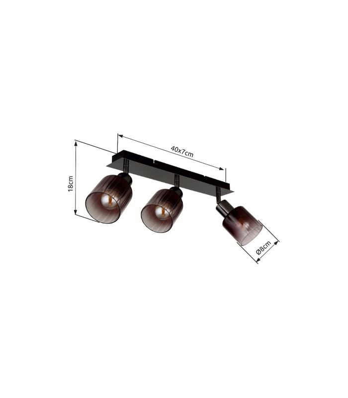 Satella Ceiling Spotlight Bar Gunmetal Copper Glass Shade 3x E14-8