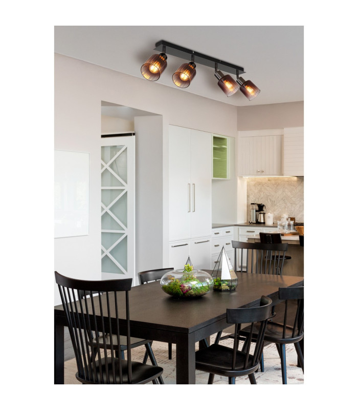 Satella Ceiling Spotlight Bar Gunmetal Copper Glass Shade 4x E14-8