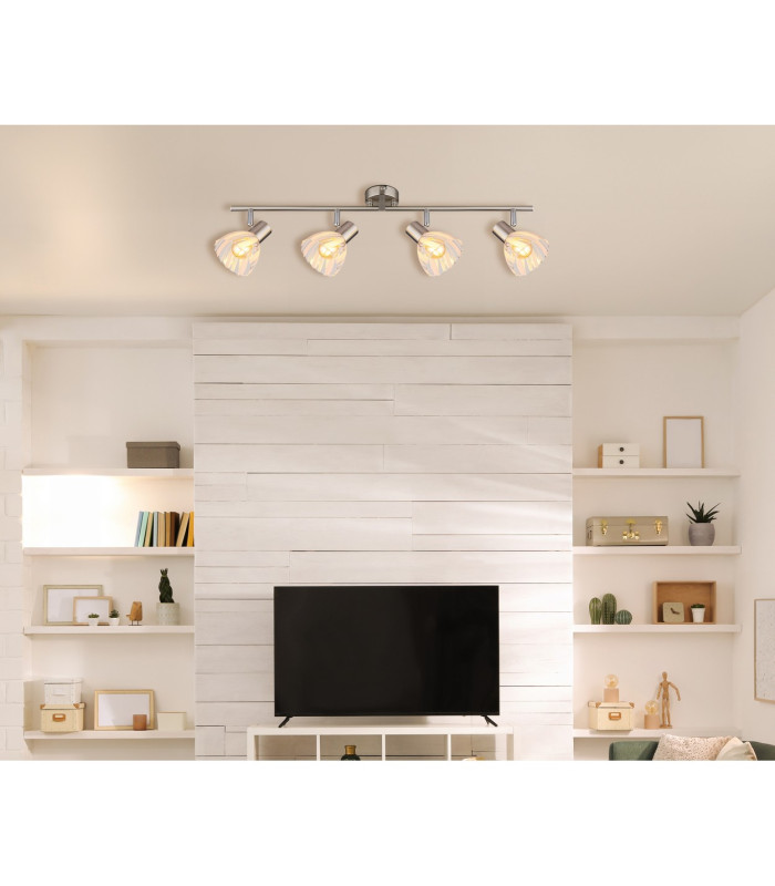 Zachery Ceiling Spotlight Bar Nickel Matt Satined Glass Shade 4x E14-8