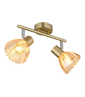 Zachery Twin Ceiling Spotlight Brass-Coloured Matt Amber Glass Shade 2x E14-1