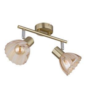 Zachery Twin Ceiling Spotlight Brass-Coloured Matt Amber Glass Shade 2x E14-2