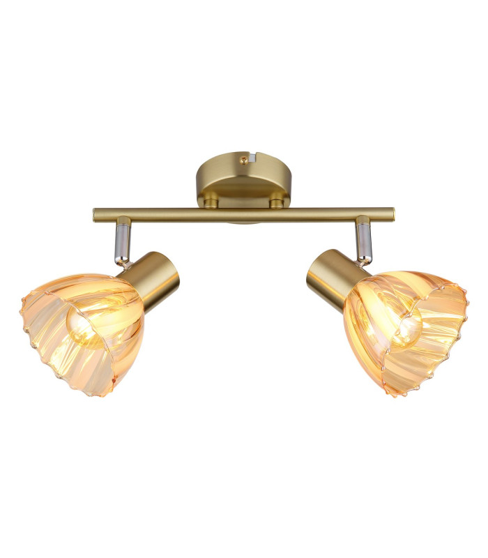 Zachery Twin Ceiling Spotlight Brass-Coloured Matt Amber Glass Shade 2x E14-3