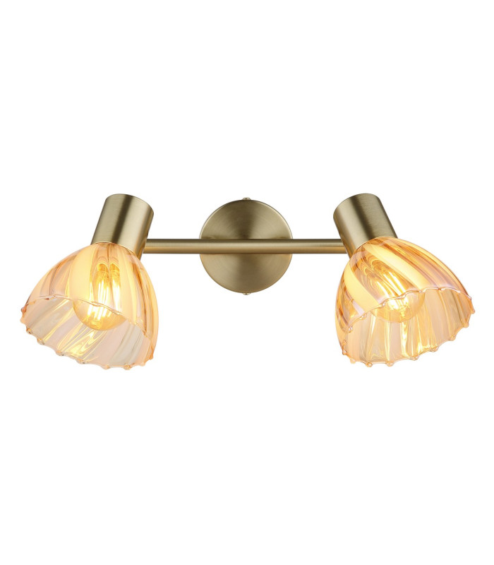 Zachery Twin Ceiling Spotlight Brass-Coloured Matt Amber Glass Shade 2x E14-4