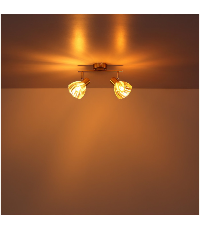 Zachery Twin Ceiling Spotlight Brass-Coloured Matt Amber Glass Shade 2x E14-7