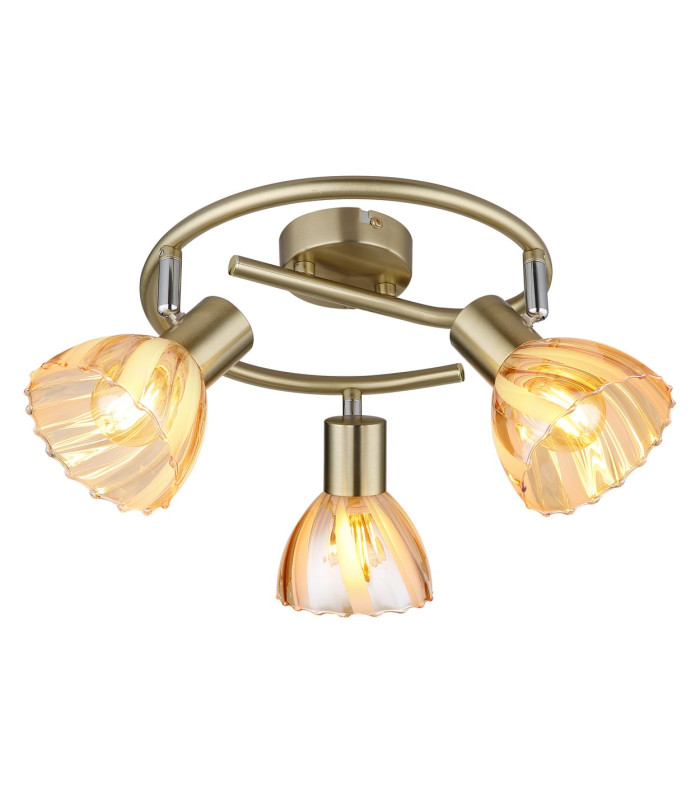 Zachery Ceiling Spotlight Clusters Brass-Coloured Matt Amber Glass Shade 3x E14-1