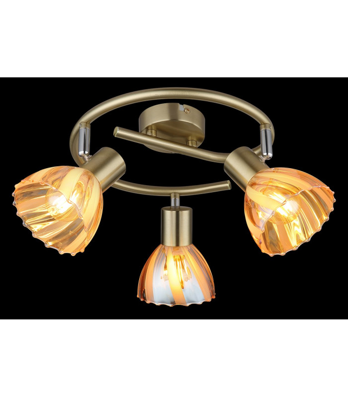 Zachery Ceiling Spotlight Clusters Brass-Coloured Matt Amber Glass Shade 3x E14-4