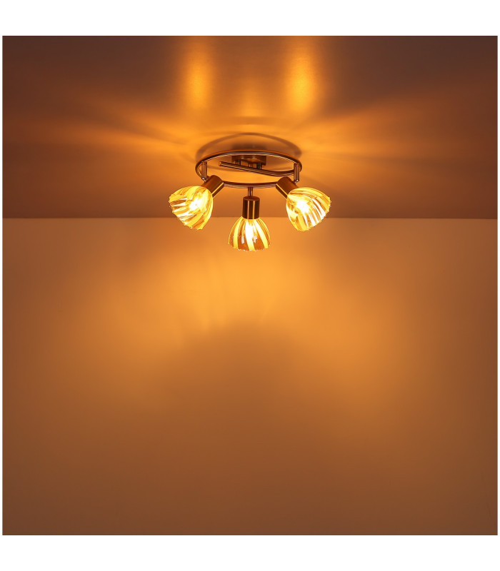 Zachery Ceiling Spotlight Clusters Brass-Coloured Matt Amber Glass Shade 3x E14-5
