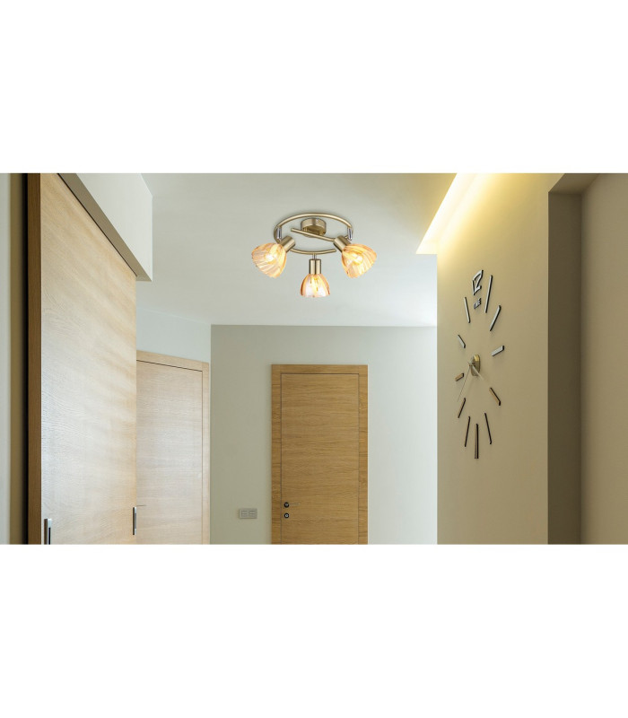 Zachery Ceiling Spotlight Clusters Brass-Coloured Matt Amber Glass Shade 3x E14-6