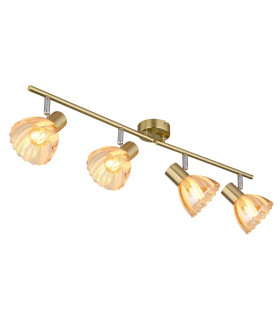 Zachery Ceiling Spotlight Bar Brass-Coloured Matt Amber Glass Shade 4x E14-1