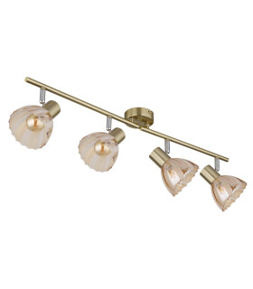 Zachery Ceiling Spotlight Bar Brass-Coloured Matt Amber Glass Shade 4x E14-2