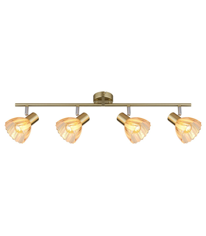 Zachery Ceiling Spotlight Bar Brass-Coloured Matt Amber Glass Shade 4x E14-3