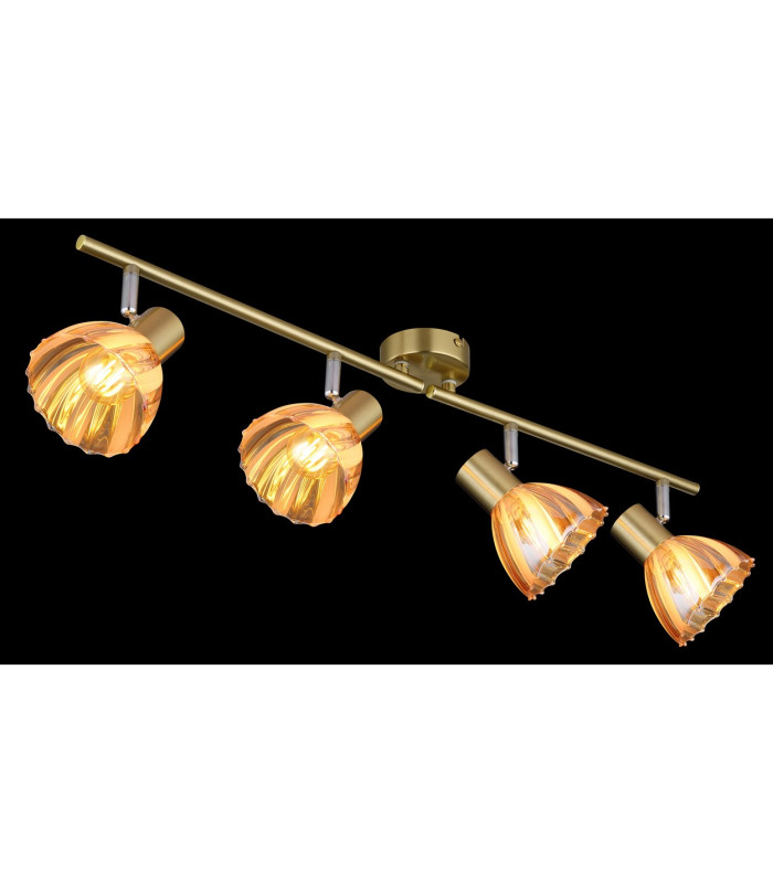 Zachery Ceiling Spotlight Bar Brass-Coloured Matt Amber Glass Shade 4x E14-5