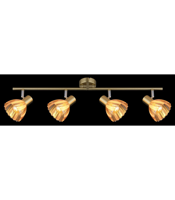 Zachery Ceiling Spotlight Bar Brass-Coloured Matt Amber Glass Shade 4x E14-6