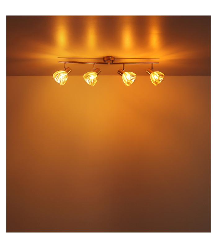Zachery Ceiling Spotlight Bar Brass-Coloured Matt Amber Glass Shade 4x E14-7