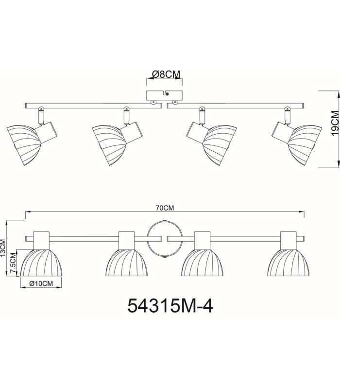 Zachery Ceiling Spotlight Bar Brass-Coloured Matt Amber Glass Shade 4x E14-10