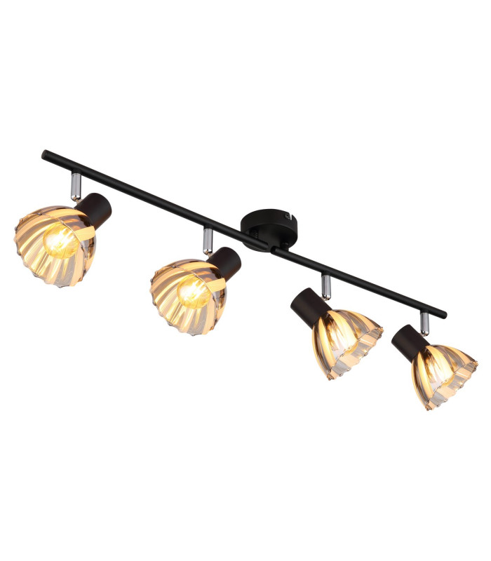 Zachery Ceiling Spotlight Bar Matt Black Smoke Glass Shade 4x E14-1