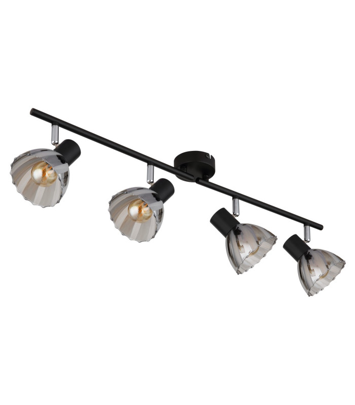 Zachery Ceiling Spotlight Bar Matt Black Smoke Glass Shade 4x E14-2