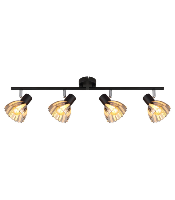 Zachery Ceiling Spotlight Bar Matt Black Smoke Glass Shade 4x E14-3
