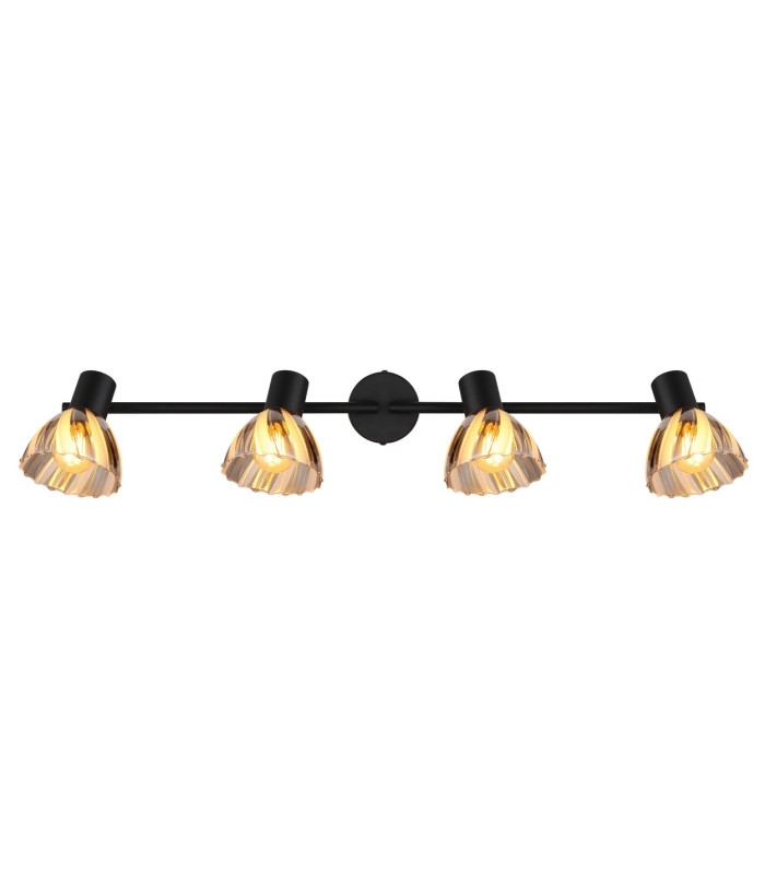 Zachery Ceiling Spotlight Bar Matt Black Smoke Glass Shade 4x E14-4