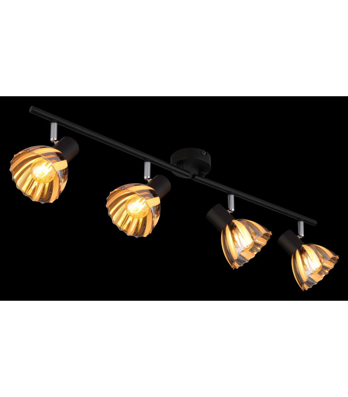 Zachery Ceiling Spotlight Bar Matt Black Smoke Glass Shade 4x E14-5