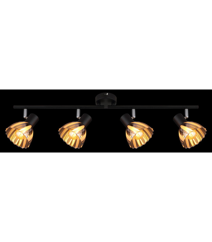 Zachery Ceiling Spotlight Bar Matt Black Smoke Glass Shade 4x E14-6