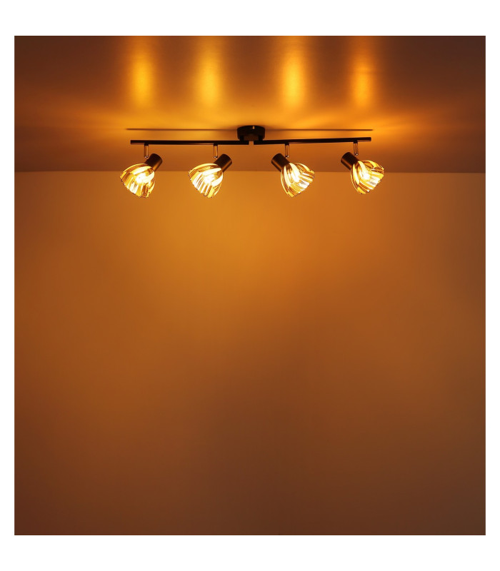 Zachery Ceiling Spotlight Bar Matt Black Smoke Glass Shade 4x E14-7