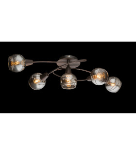 Isla Multi Arm Semi Flush Ceiling Lamp Bronze Colored Glass Shade 5x E14 3000K-2