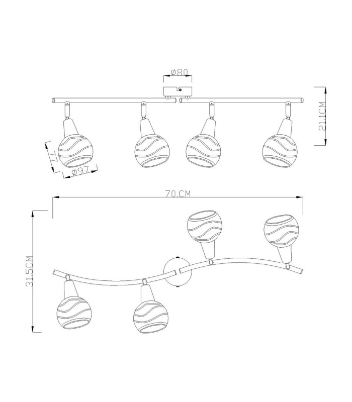 Roman Ceiling Spotlight Bar Nickel Matt Glass Shade 4x E14 3000K-4
