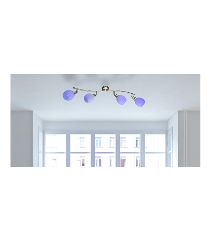 Elliott Ceiling Spotlight Bar Nickel Matt White Glass Shade 4x E14-14