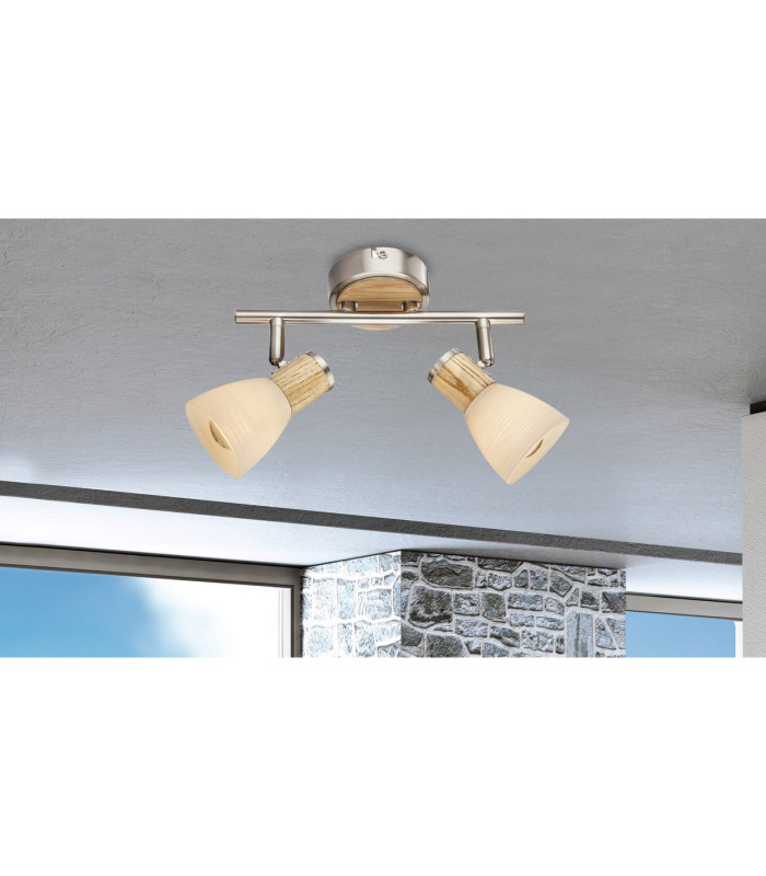 Gylfi Twin Ceiling Spotlight Nickel Matt Opal Glass Shade 2x E14-3