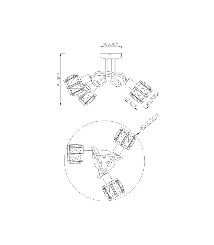Kris Multi Arm Semi Flush Ceiling Lamp Nickel Matt 3x E14-4