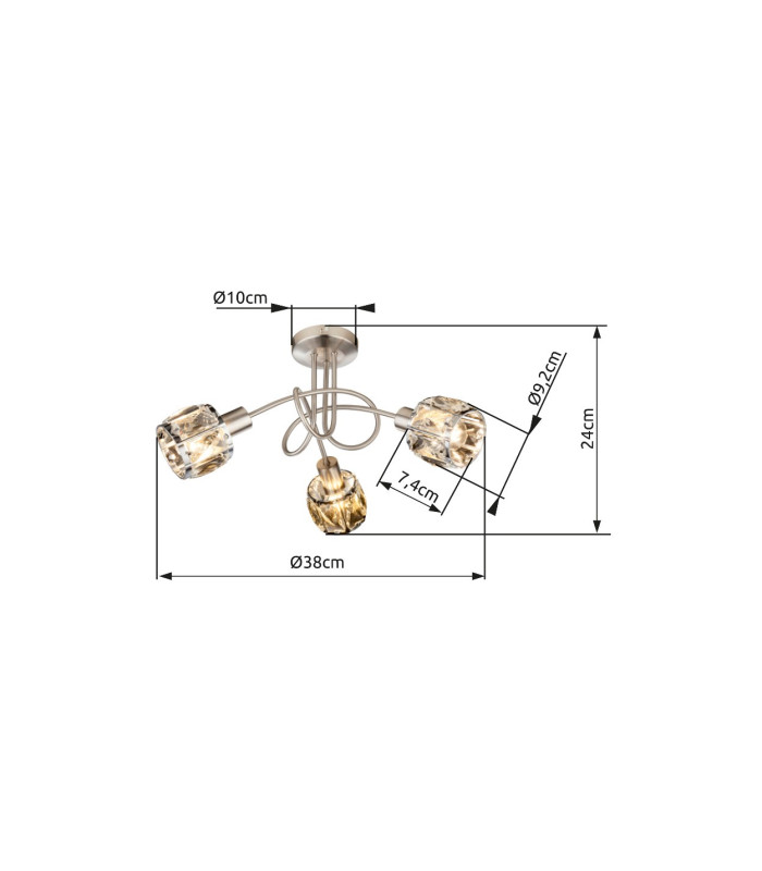 Kris Multi Arm Semi Flush Ceiling Lamp Nickel Matt 3x E14-5