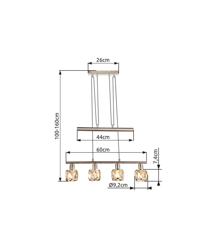 Kris Bar Pendant Ceiling Light Nickel Matt 4x E14-12