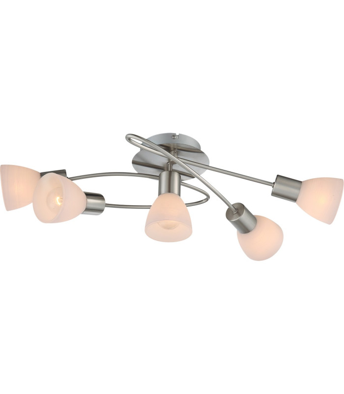 Panna Multi Arm Semi Flush Ceiling Lamp Nickel Matt White Glass Shade 5x E14-1