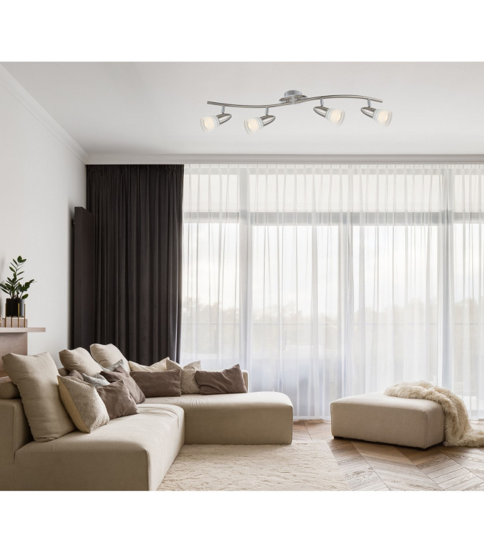Caleb Ceiling Spotlight Bar Chrome Opal Glass Shade 4x E14 3000K-3