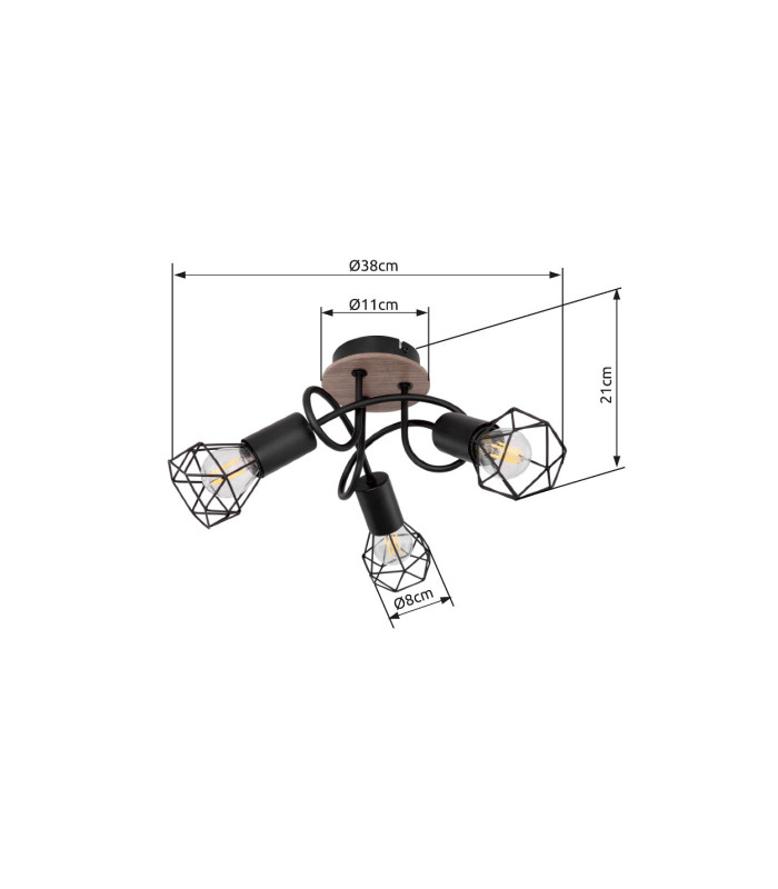 Xara I Multi Arm Semi Flush Ceiling Lamp Black Brown 3x E14-7
